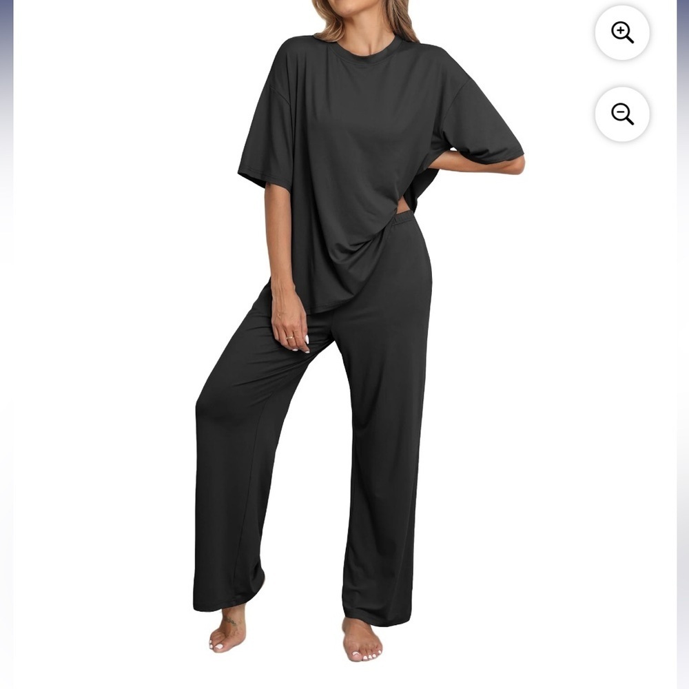 Mintreus Viral Black Minimalist Pajama Set with Relaxed Oversized Fit